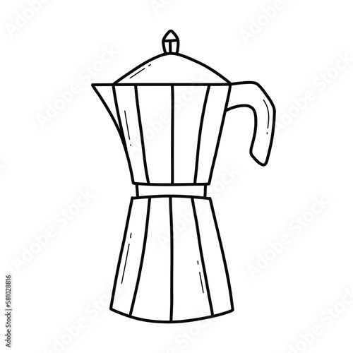 Coffee pot in doodle style. Vector illustration. Isolated coffee maker in line style. © Евгения Крупель