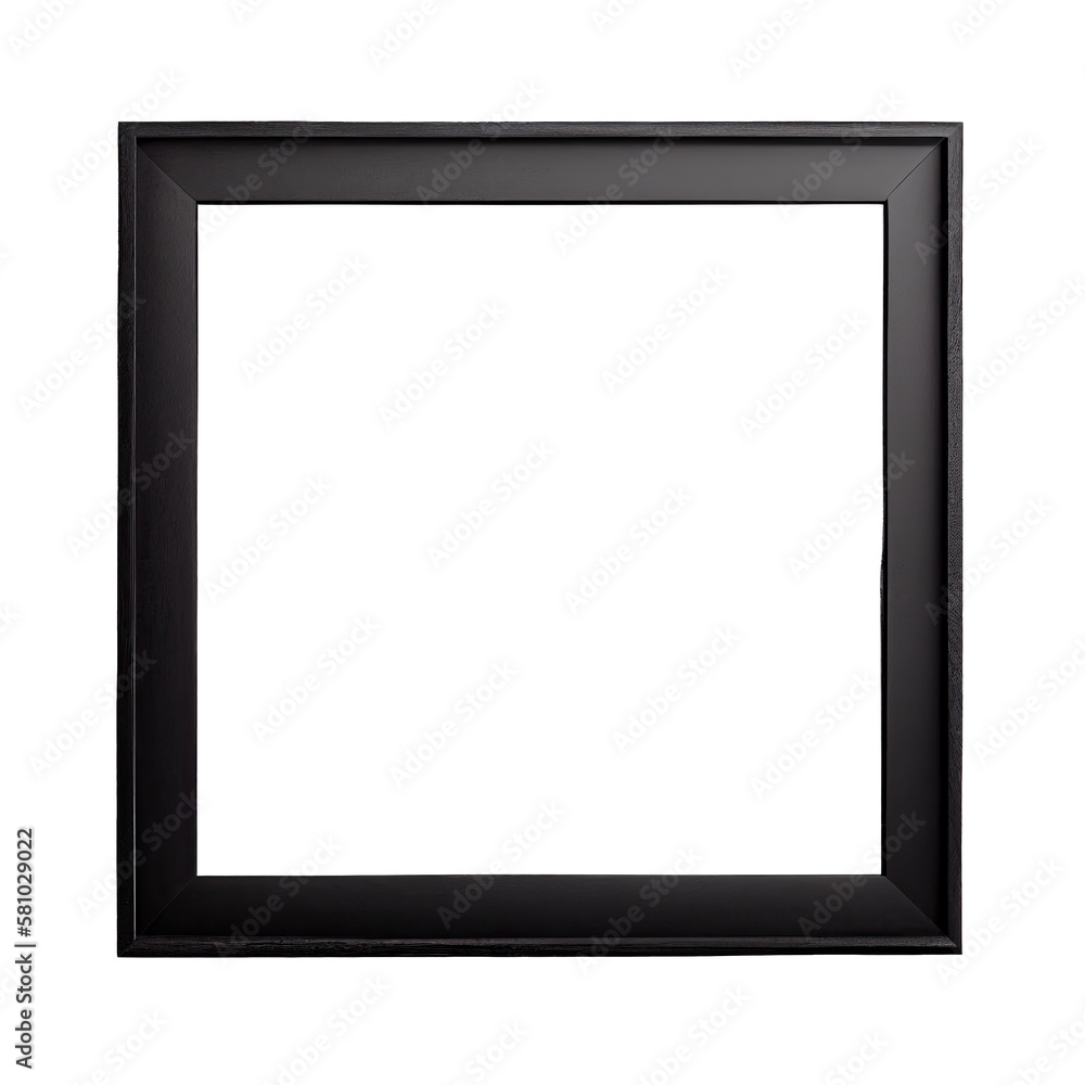 Black wooden square picture frame on transparent background, Generative AI