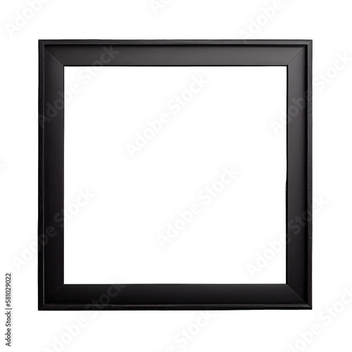 Black wooden square picture frame on transparent background, Generative AI