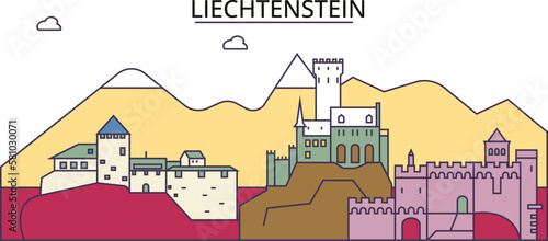 Liechtenstein tourism landmarks, vector city travel illustration