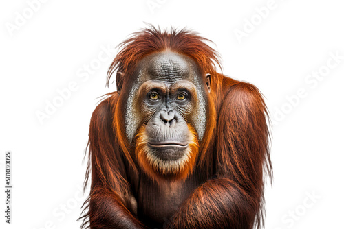 Portrait of orangutan isolated on transparent background. PNG. digital ai art