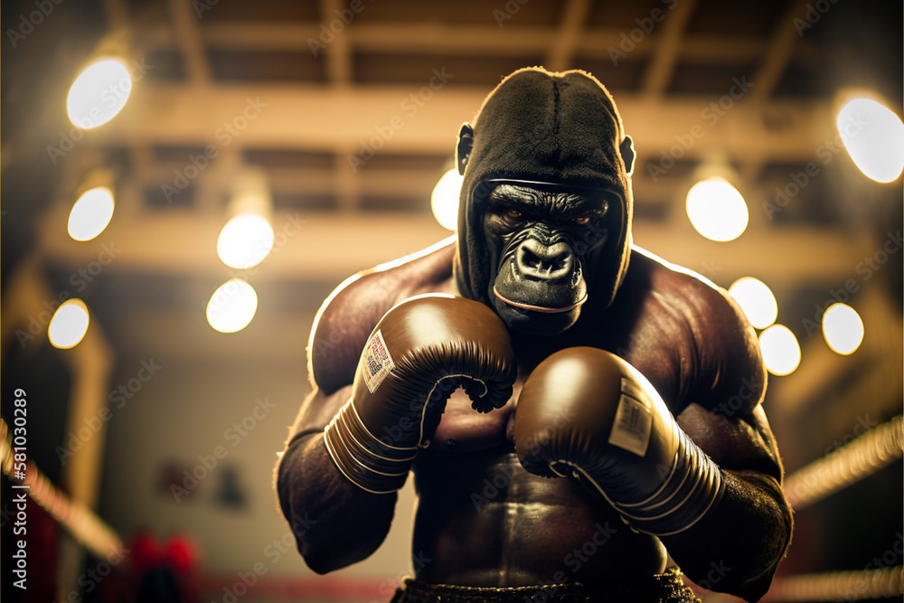 Portrait of a powerful muscular dominant male gorilla boxer