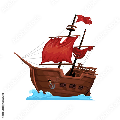 Pirate Ship Medieval Warship Cartoon illustration vector