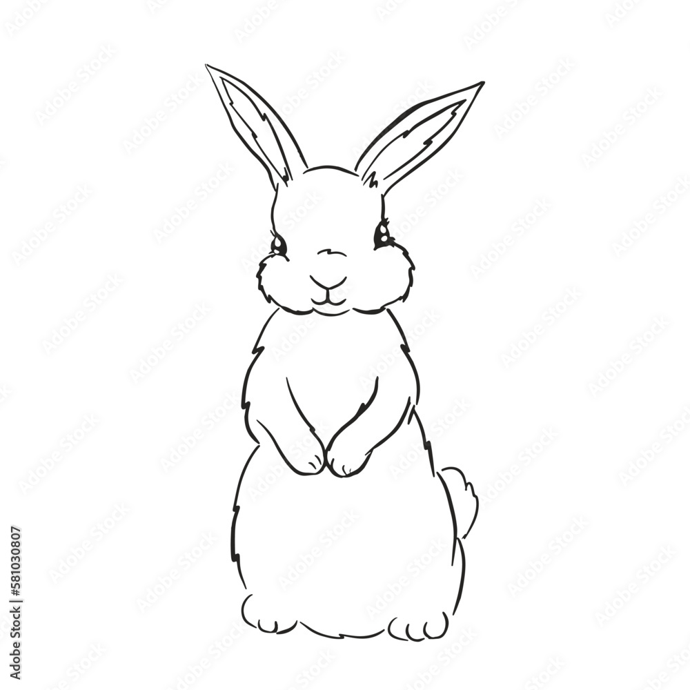 Obraz premium Cute Bunny sketch. Print for children's textiles, poster design, nursery. Rabbit. Vector illustration stock. Children coloring