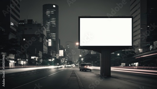empty billboard at street side in urban capital city  mockup copy space  Generative Ai