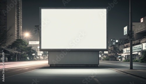 empty billboard at street side in urban capital city, mockup idea, Generative Ai