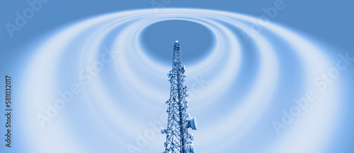 Antenna tower of telecommunication and Phone base station with TV and wireless internet antennas  photo