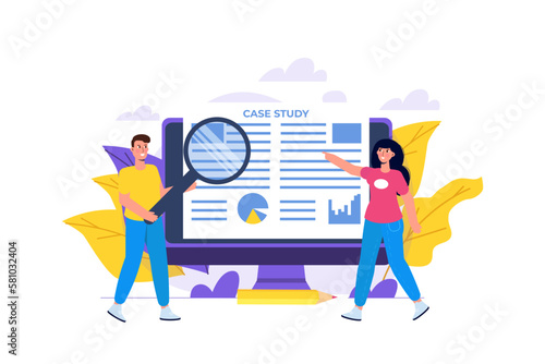 Case study concept with characters. Flat style vector illustration