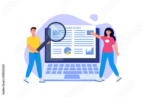 Case study concept with characters. Flat style vector illustration