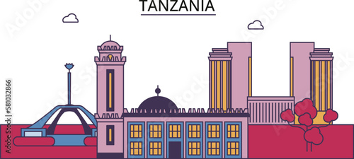Tanzania tourism landmarks, vector city travel illustration photo