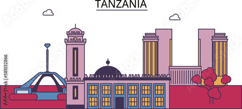 Tanzania tourism landmarks, vector city travel illustration