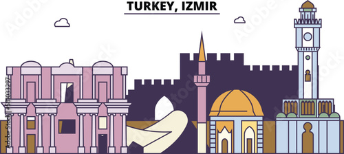 Turkey, Izmir tourism landmarks, vector city travel illustration
