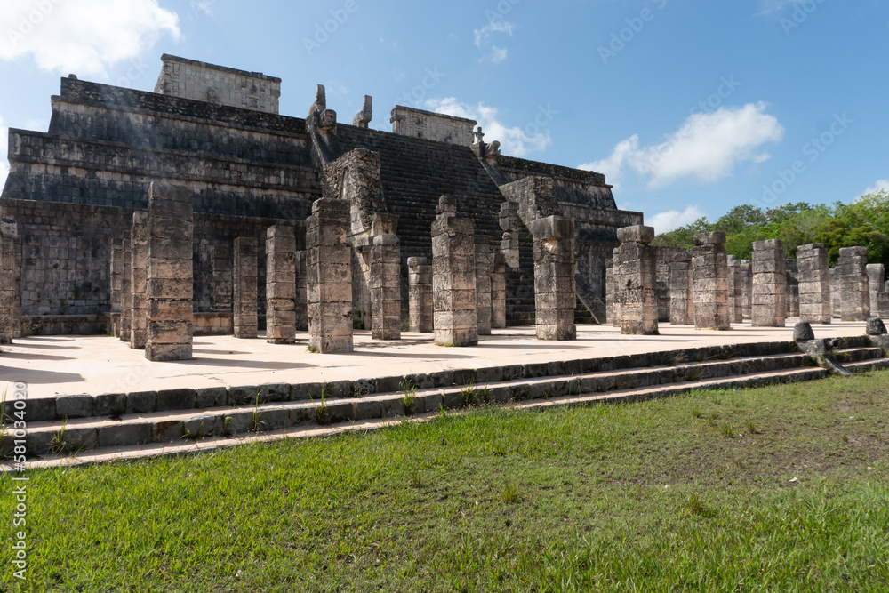 Temple of a Thousand Warriors near Chichen Itza monument, Mexico in summer with shining sun