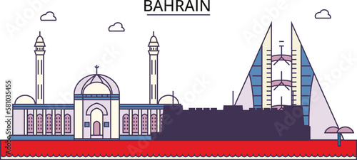 Bahrain tourism landmarks, vector city travel illustration