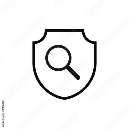 Black shield with magnifying glass icon