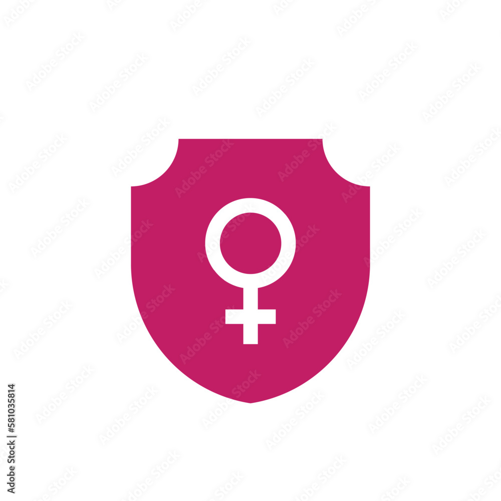 Pink shield with female gender symbols icon Pink shield with female gender symbols icon