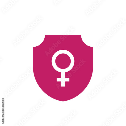 Pink shield with female gender symbols icon