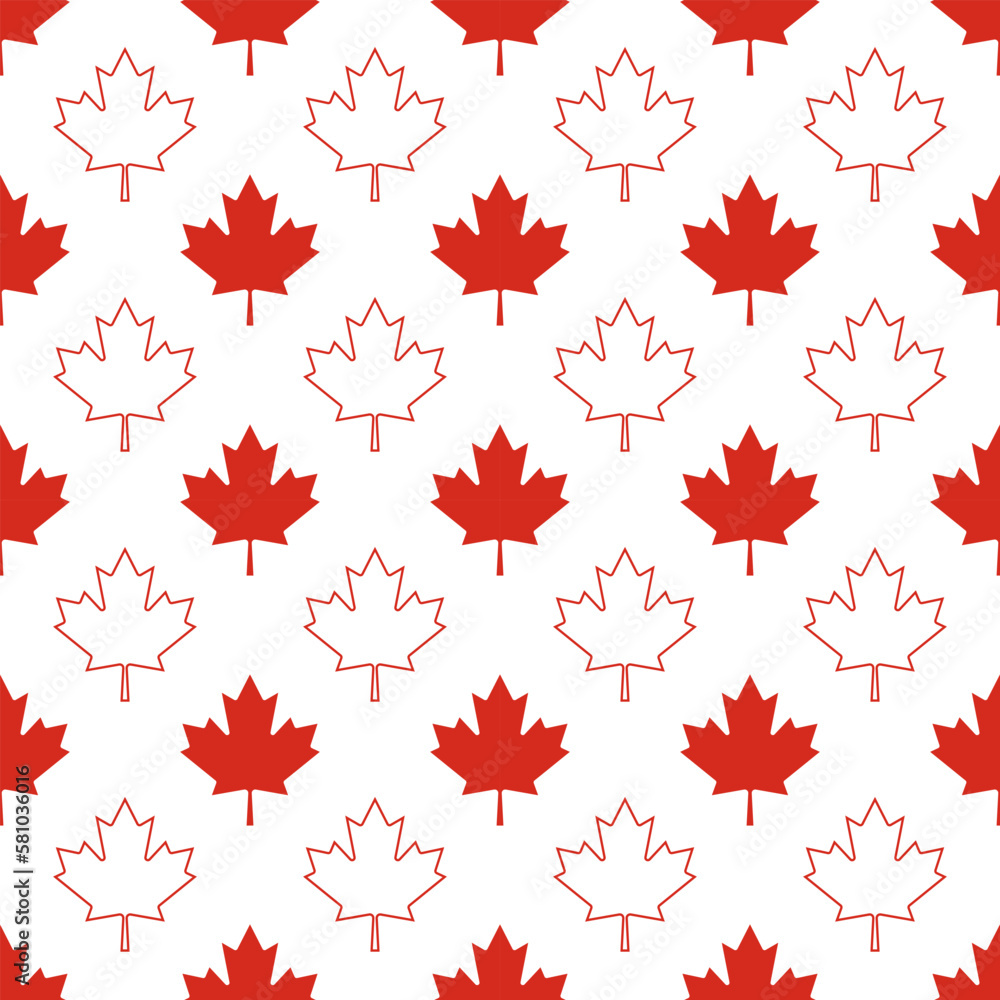 Red Canada Maple, Leaf Seamless Pattern vector illustration