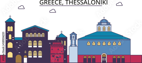 Greece, Thessaloniki tourism landmarks, vector city travel illustration