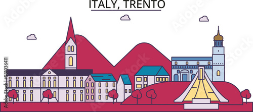 Italy, Trento tourism landmarks, vector city travel illustration photo