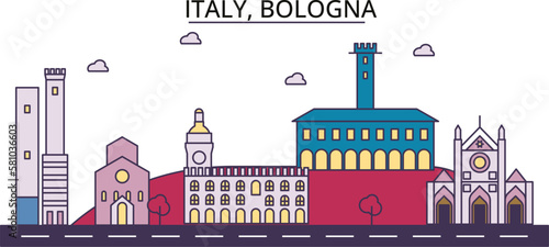 Italy, Bologna tourism landmarks, vector city travel illustration