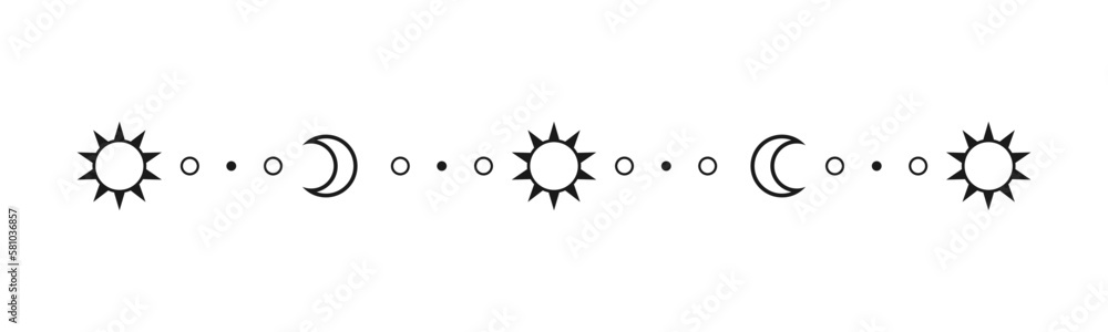 Celestial mystic separator with sun, stars, moon phases, crescents