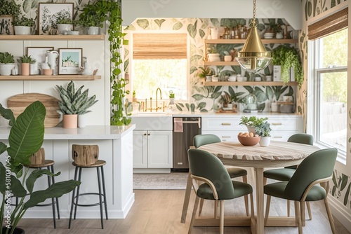 Botanical-Inspired Kitchen Interiors with Fresh Herbs and Plants Generative AI