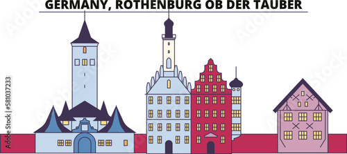 Germany, Rothenburg Ob Der Tauber tourism landmarks, vector city travel illustration