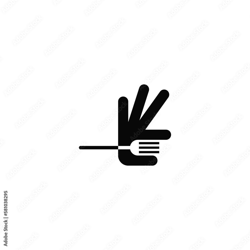 Hand holding a fork, negative space. Company logo design. Hand holding a fork, negative space. Company logo design.