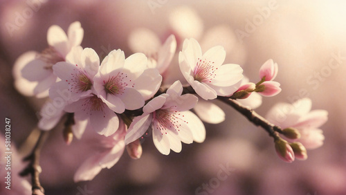 Cherry blossom blooming in spring in Japan. Sakura flowers. Ai generated.
