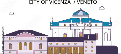 Italy, Vicenza tourism landmarks, vector city travel illustration