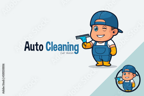 Cute Car Wash Worker Holding a Window Cleaner