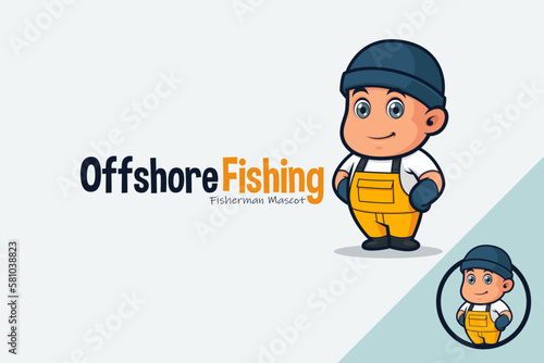 Cute Offshore Fisherman Wearing Yellow Jumpsuit and Gloves