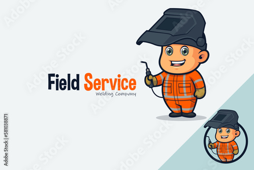 Cute Welder Wearing Welding Jacket and Welding Helmet