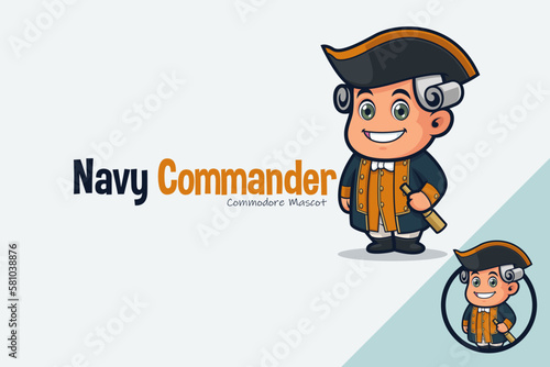 Cute Navy Commander Mascot 