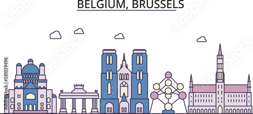 Belgium, Brussels tourism landmarks, vector city travel illustration