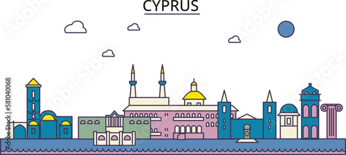 Cyprus tourism landmarks, vector city travel illustration