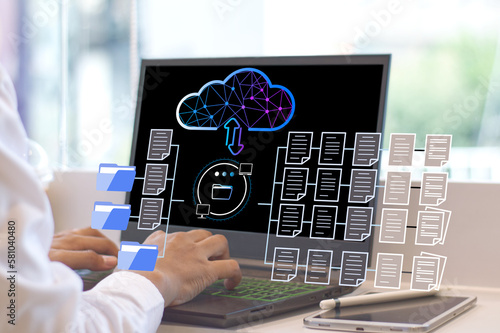 Obraz na plátně businessmen use FTP (File Transfer Protocol) to exchange and transfer digital files with internet cloud technology