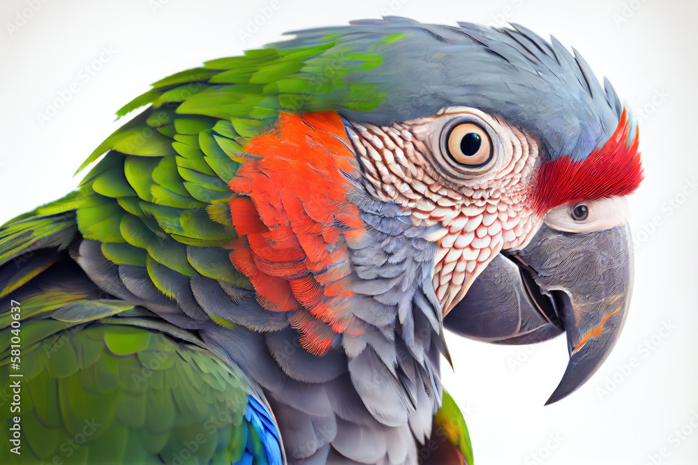 Obraz premium Parrot portrait isolated on white background. Generative AI. 