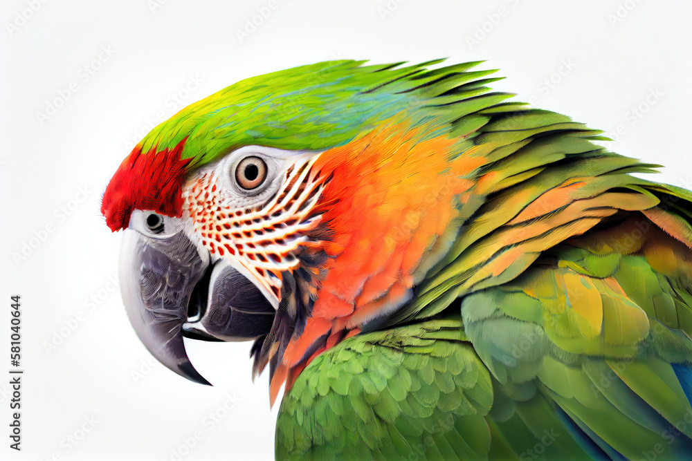 Fototapeta premium Parrot portrait isolated on white background. Generative AI. 