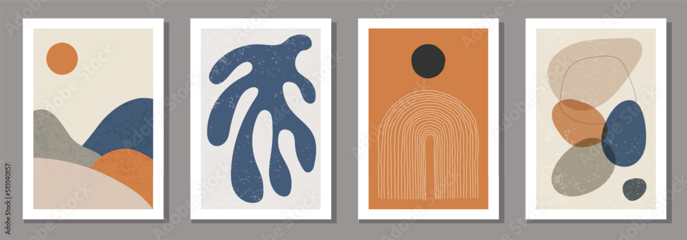 Set of minimalist posters with abstract organic shapes composition