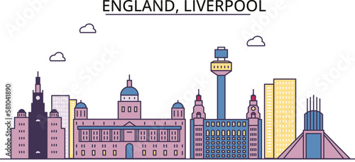 United Kingdom, Liverpool tourism landmarks, vector city travel illustration photo