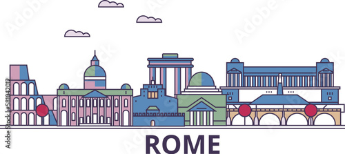 Italy, Rome City tourism landmarks, vector city travel illustration