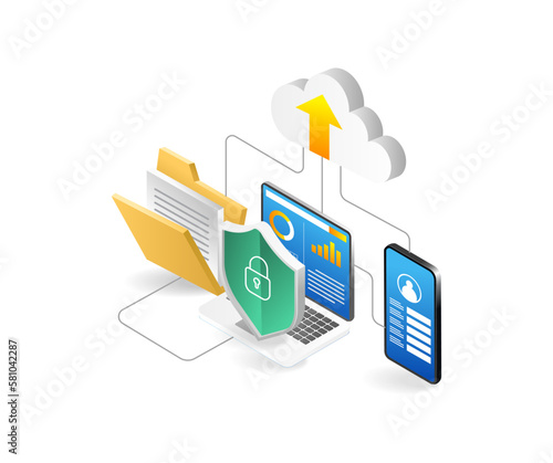 Isometric flat 3d illustration concept of smartphone application data security test