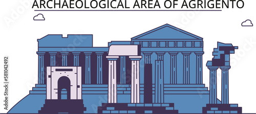 Italy, Agrigento tourism landmarks, vector city travel illustration