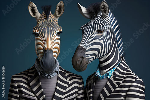 Strikingly Successful  A Zebra Couple Achieving Dreams Together  Creative stock image of animal couple in business suit. Generative AI