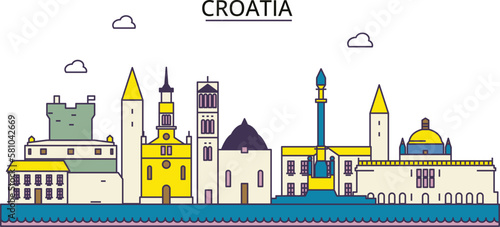 Croatia tourism landmarks, vector city travel illustration photo