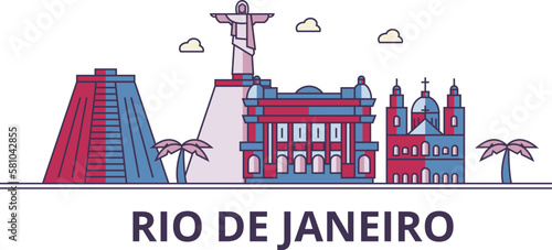 Brazil, Rio De Janeiro tourism landmarks, vector city travel illustration