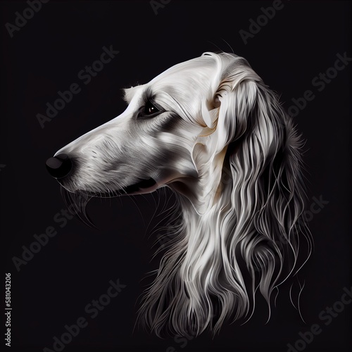 Borzois Dog Breed Isolated on Black Background. Generative AI