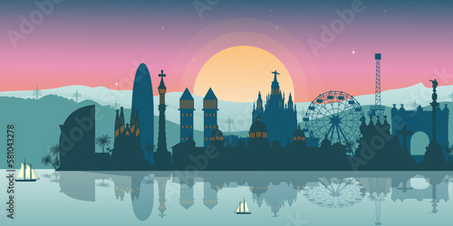 Barcelona Spain city skyline silhouette illustration	